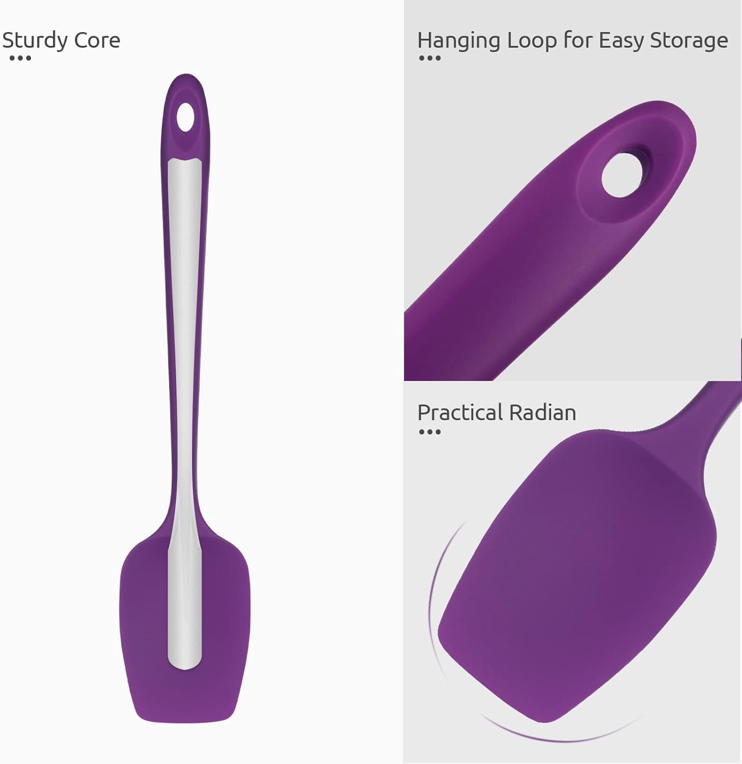 Juego de 6 espátulas de silicona de grado alimenticio, resistentes al calor, núcleo de acero inoxidable, utensilios de cocina antiadherentes para cocinar, hornear y mezclar (morado)
