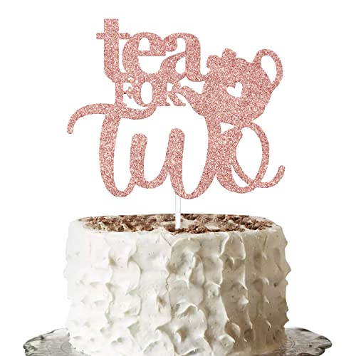 Gtoirpecx Tea for Two Cake Topper, Rose Gold Glitter, 1 Count, Dessert Decorating, Birthday Occasion