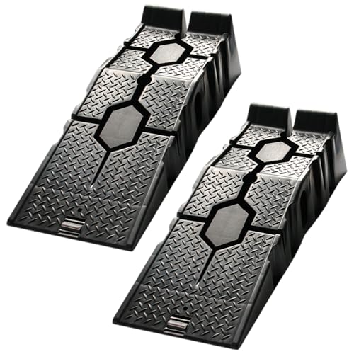 TIOMIOSEA 5 Ton Car Ramps Heavy Duty Plastic Car Ramps Set of 2 Anti-Slip Wide Vehicle Ramp Light Weight for Car Maintenance Garage Workshop Repair