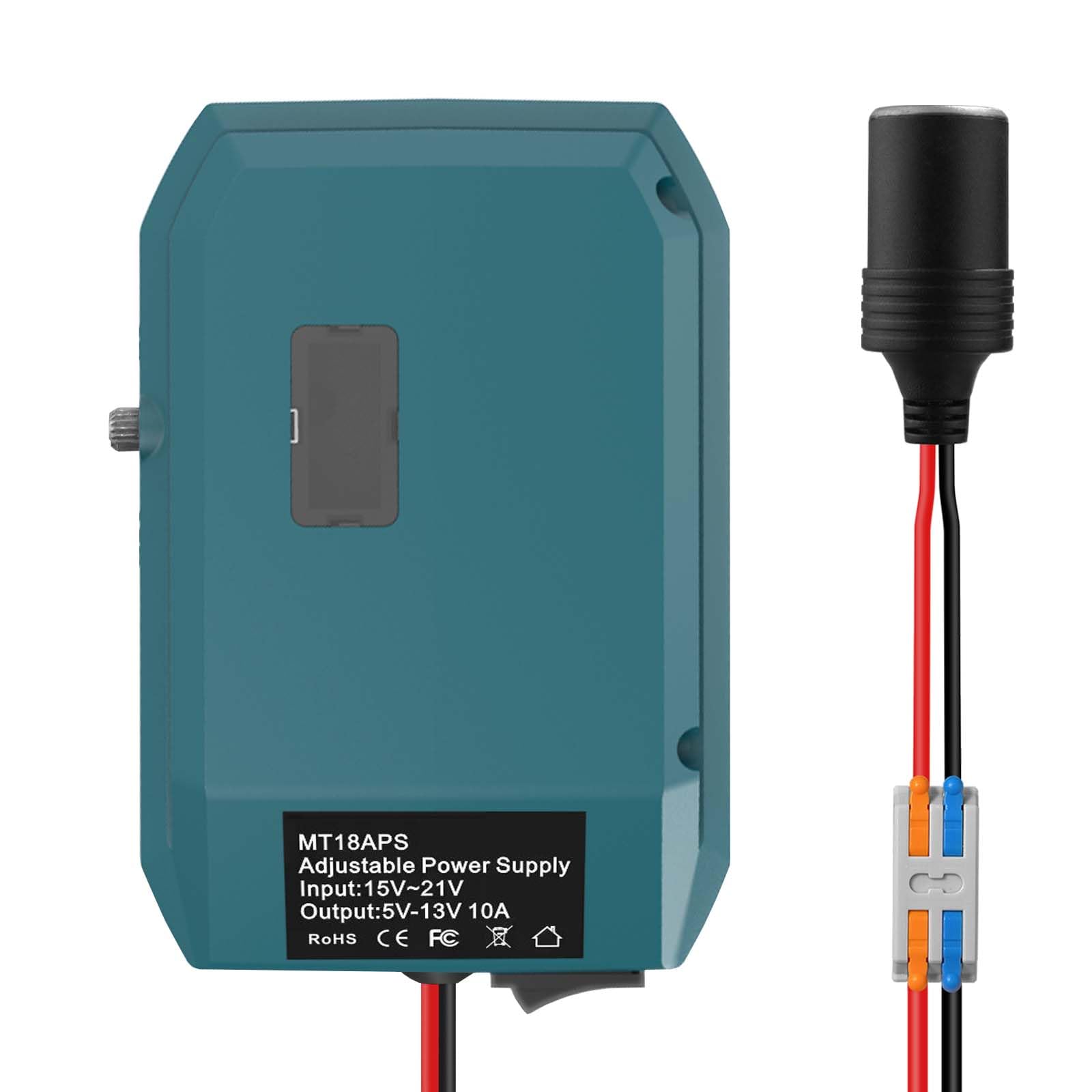 Convertitore step down per Makita 18 V a 12 V, convertitore fai da te con uscita massima 5 V-13 V, 10 A, presa leggera per dispositivi auto (convertitore only)