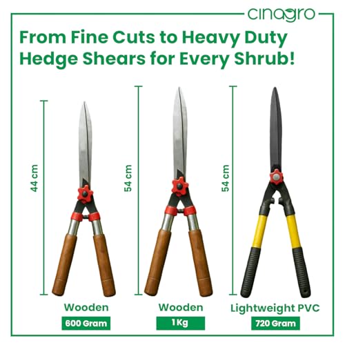 Image of Cinagro Garden Hedge Shears with PVC Handle, 3mm Thick Heavy Duty Carbon Steel Blade, Comfortable Rubber Grip for Trimming, Pruning, Cutting, Hedge Cutter Tool For Lawn, Shrub, Plant Branch Scissor