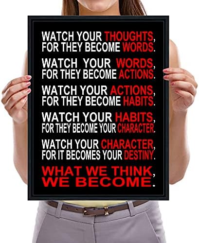 Wieco Art - Black Framed Watch Your Thoughts Motivational Classroom Poster Modern Canvas Prints Wall Art Paintings for Home Office Living Room Decorations