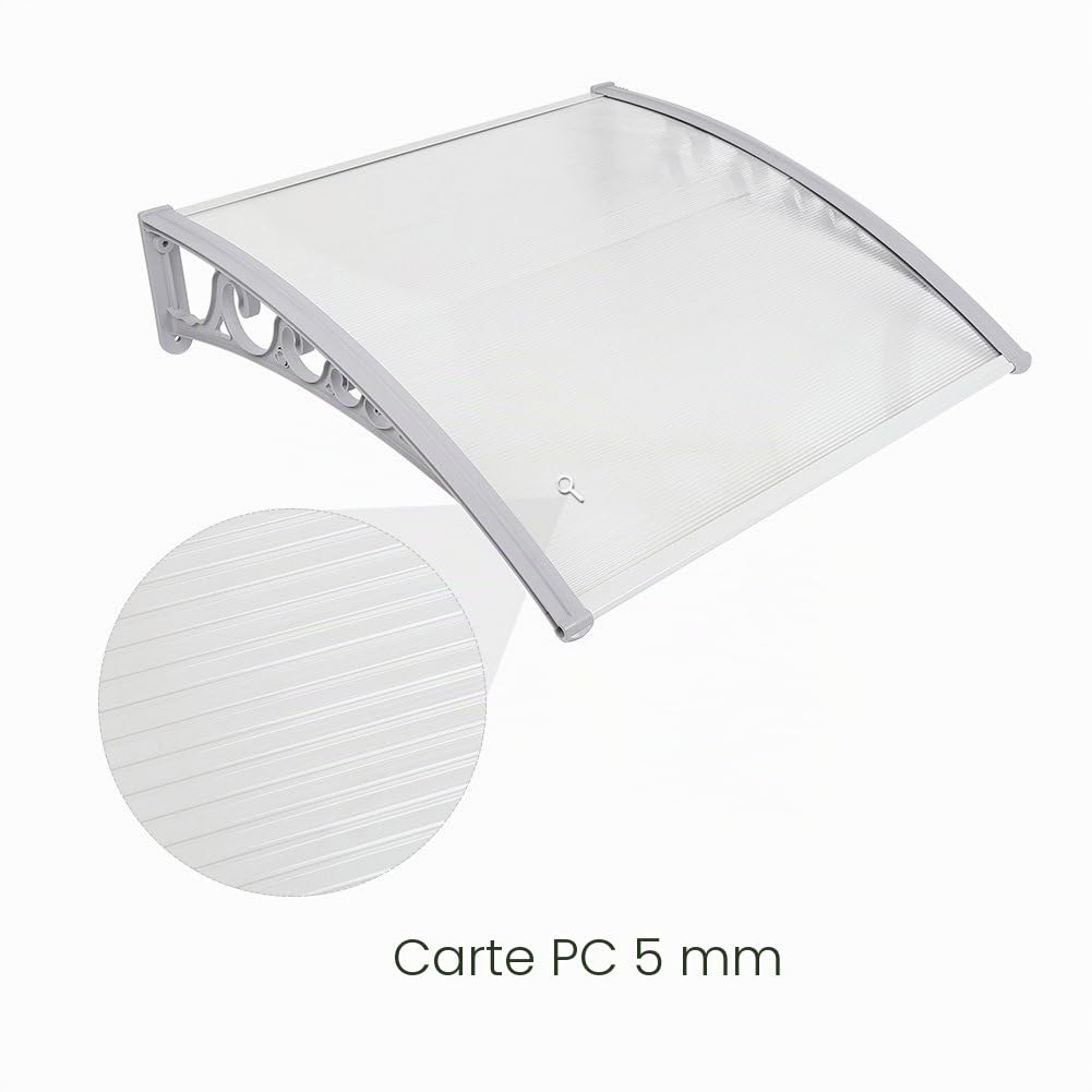 OHMG Auvents de Porte et de Fenêtre - Toit Marquise en Polycarbonat, Aluminium, Protection Contre la Pluie et UV (B-80 x 120 cm)