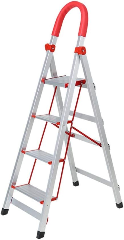 Step Stool Step Folding Ladder, Step Aluminum Alloy Ladder Attic Stepladder Dedicated Ladder for Warehouse Household Ladder/Orange/42 X 67 X 137Cm
