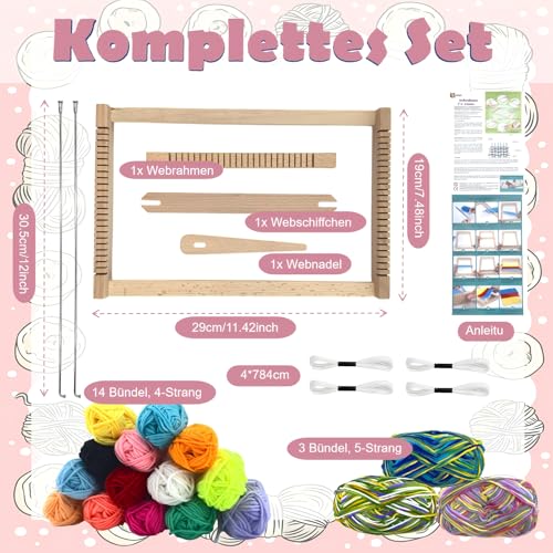 MKLG DIY Holz Webrahmen Kinder Set, Webrahmen für Kinder ab 4 6 8 12 Jahre, Geschenk Mädchen Bastelset 4 Jahre, 29 * 19cm