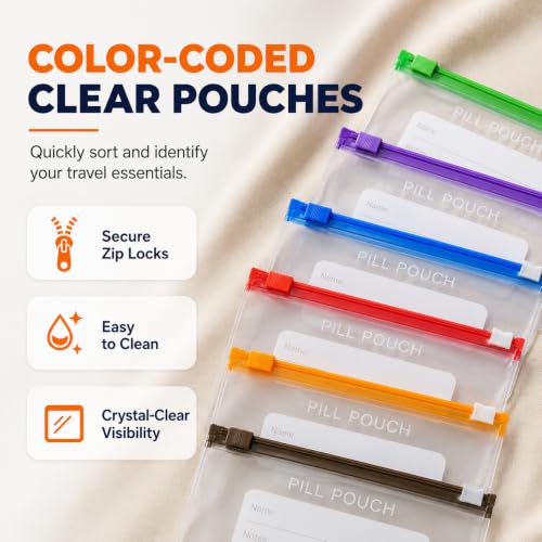 Image of Waterproof Pill Pouch Set, Waterproof Pill Organizer Set with 14pcs Bags Inside, 7 to 14 Days of Meds & Medicine Crush-Resistant Shell, Portable Travel Pill Storage System for Holder Travel (Mix)