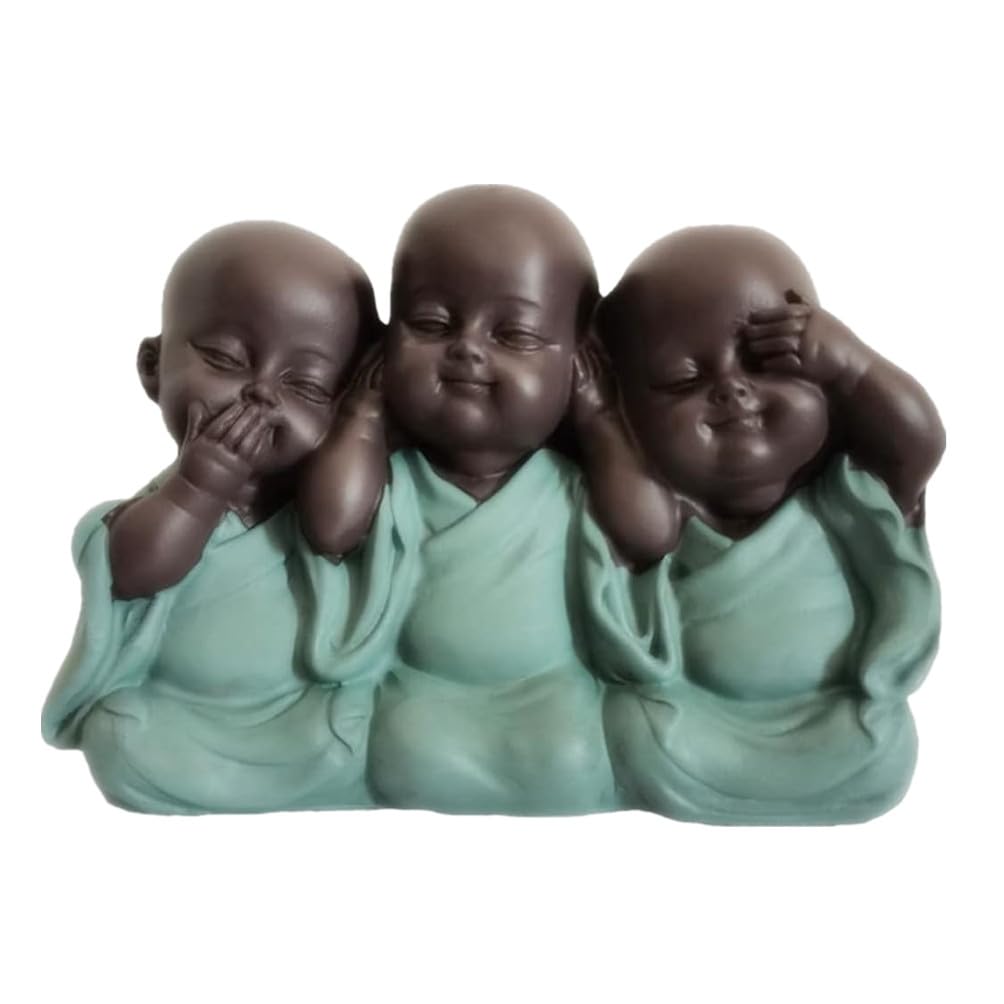 Laughing Buddha Statue,Siamese Buddha Sculptures Hand-Carved Buddha Statue Resin Cute Small Monk Figurine for Home Office Car Decors Gift Crafts