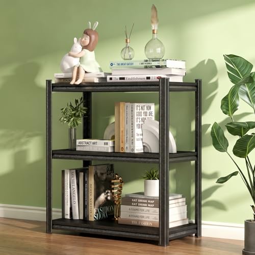 Image of 3 Tier Metal Bookshelf, 1200LBS Heavy Duty Deep Book Shelf, Adjustable Wide Black Bookcase, Modern Bolt-Free Industrial Book Shelves for Bedroom, Living Room, 28 inch W x14 D x 32 inch H