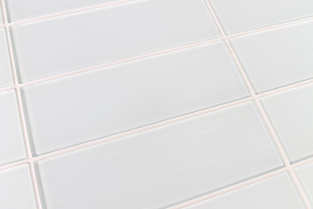 10 Sq Ft of Snow White 4x12 Glass Subway Tiles for Kitchen Backsplash/Tub Surround from Rocky Point Tile