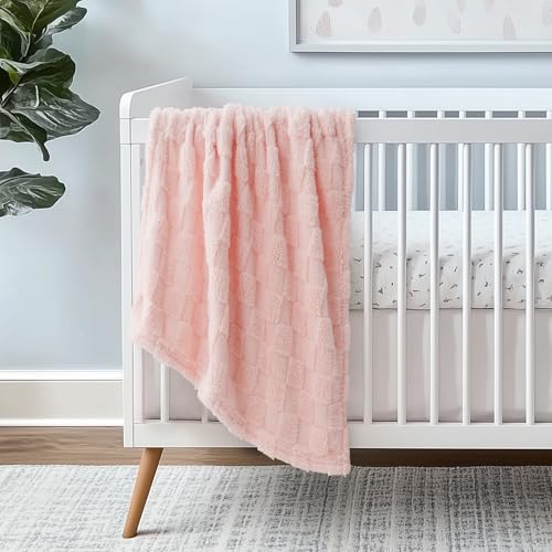 Checkered Baby Blankets Double-Sided Fleece Plush - Crystal Pink