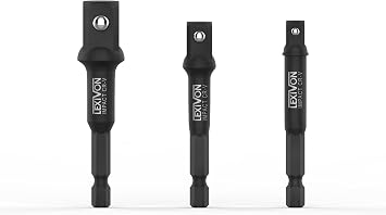 Lexivon Impact Grade Socket Adapter Set 3-Inch Extension Bit with Holder 3-piece 1/4 inch 3/8 inch and 1/2 inch Drive LX-101