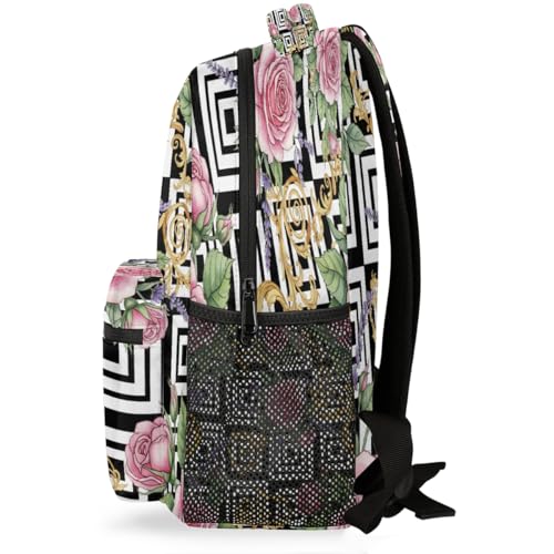 Mochila de viaje juvenil con diseño geométrico rosa para universidad y campus 3