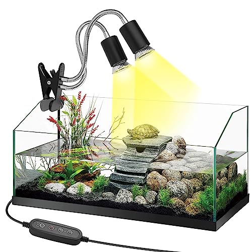 Image of Reptile Heat Lamp,Double-Head Heating Lamp for Reptiles, UVA /B Turtle Lamp with Clamp, Separate Control, Turtle Light,Basking Light for Reptiles Bearded Dragon Turtle Snake, 3 Basking Bulbs.