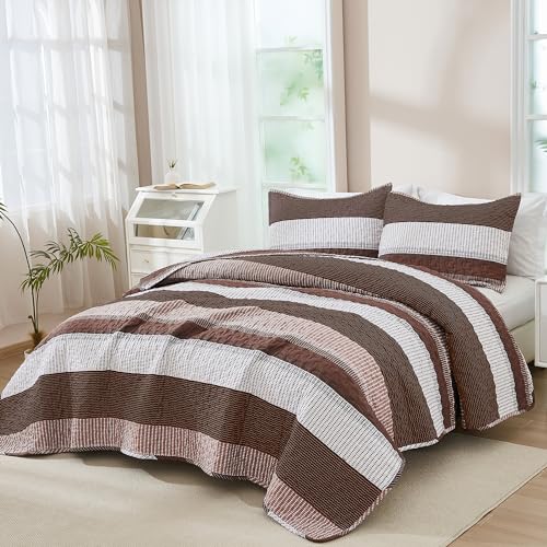 Image of Andency California King Quilt Set - Brown Lightweight Soft Cal King Size- Coffee Bedspread - Bedding Coverlet for All Seasons (Includes 1 Quilt, 2 Pillow Shams)