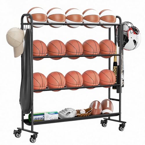 niffgaff Basketball Rack with Wheels – 4-Layer Outdoor Storage Rack for 7 Size Basketballs &...