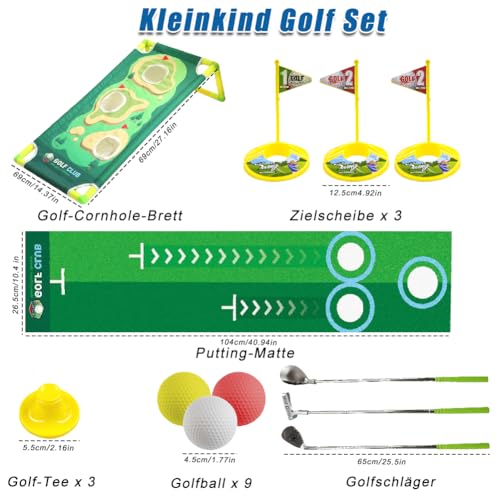 agctrler Kleinkind Golf Set Garden Plastik Kids Golf Set mit Golfmatte 3 Golf Tee 9 Bälle 3 Übungslöcher 3 Golfschläger im Freien Golfspiele im Freien