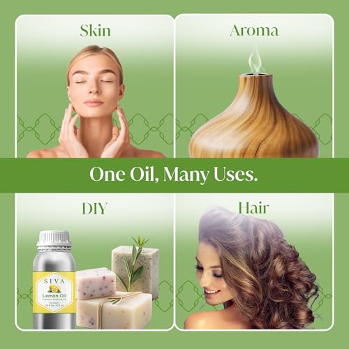 Image of Siva Lemon Essential Oil 16 Fl Oz - for Diffuser, Skin & Hair Care - Ideal for Massage & DIY Blends