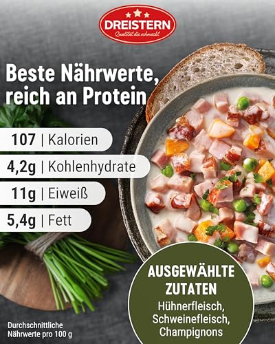 DREISTERN Würzfleisch 400g I Mit Hähnchen- & Schweinefleisch I Herzhaftes Fertiggericht in recyclebarer Konservendose I Lange Haltbarkeit dank natürlicher Konservierung I Hausmacher Qualität
