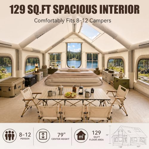 Inflatable Tent for Camping 8-12 Person, 4 Season Family Glamping Tent - Image 2
