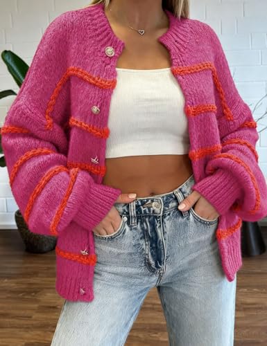 Image of QIBABU Womens Striped Cardigan Sweaters Casual Open Front Long Sleeve Button Down Knit Outwear