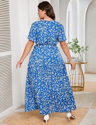 Image of ShopWonder Womens Plus Size V Neck Wrap Maxi Dress High Waist Ruffle Summer Casual Dress with Belt