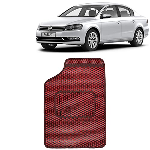 Image of Kingsway Dotted Design Car Floor Foot Mats Universal Fit for Volkswagen Passat, Model Year : 2015 Onwards, Water and Dustproof, Color Red, Set of 5 Pieces