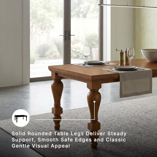 Image of Signature Design by Ashley Basinger Dining Table, 86 Inch, Medium Brown | Seats 8 with 25.88-inch legroom, Hardwood solids and mango wood veneer, Rustic turned legs, Farmhouse design
