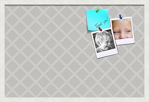 PinPix pin Cork Bulletin Board Made from Canvas, Diamond Modern Pattern Grey 30x20 Inches (Completed Size) and Framed in Satin White Frame (PinPix-Group-87)
