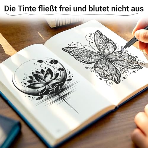 YYSHUS 12 Kalligraphie-Stifte Schwarz – Kalligrafie-Set für Anfänger, Fineliner & Pinselspitzen – Wasserfester Stift zum Zeichnen, Handlettering & Unterschriften