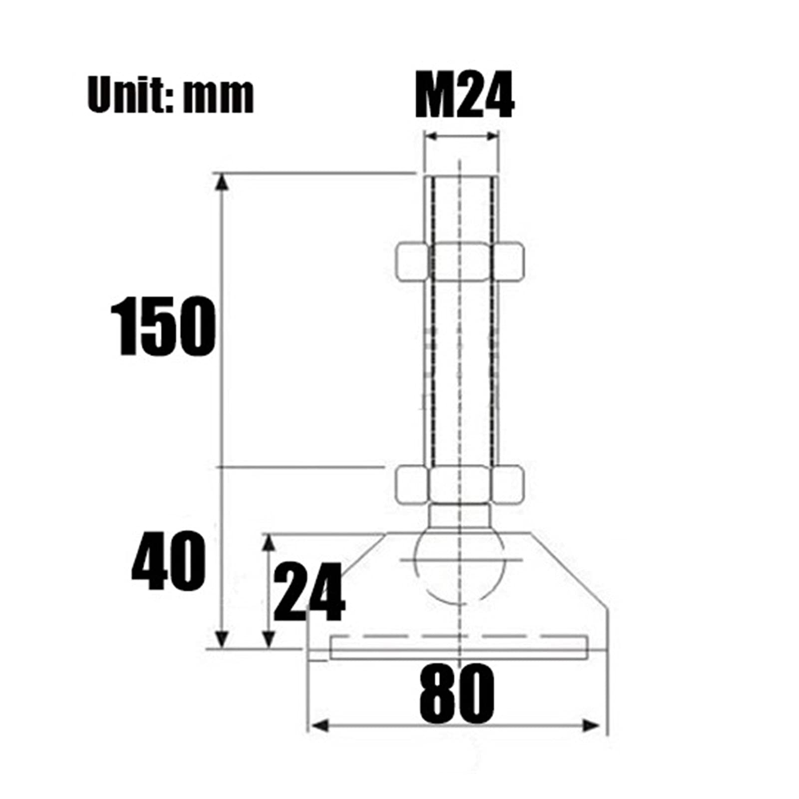 Barra de nivelación ajustable M20 M24 roscada para muebles, barra deslizante, 6 unidades, antideslizantes, niveladores de patas de mesa para estabilidad y apoyo, 80 x M24 x 100 mm