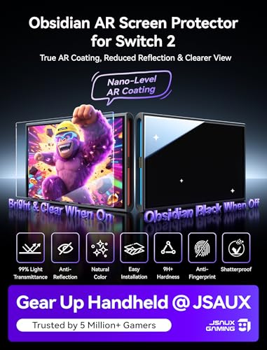 Image of JSAUX Screen Protector for Nintendo Switch 2, Obsidian AR 1-Pack | Easy Application, AR Coating, High Transparency, Anti Reflections, 9H+ Hardness, Anti-Fingerprint