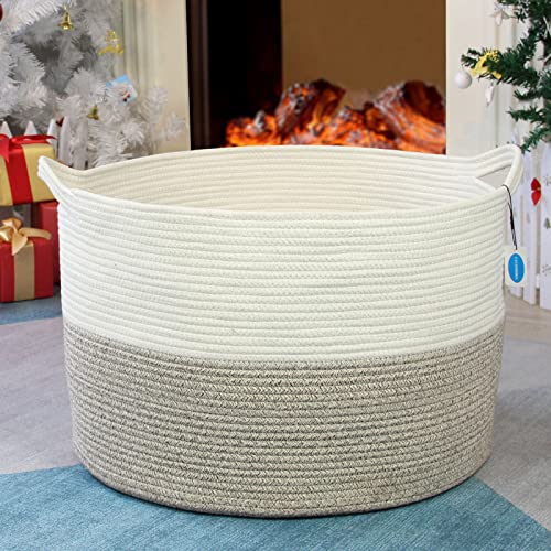 Casaphoria Xxxlarge Cotton Rope Basket 21.7" X 21.7" X 13.8" Woven Laundry Blanket Basket Basket With Handle Storage Comforter Cushions Thread Laundry Hamper #TOP6
