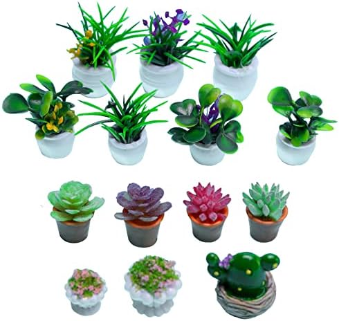 SUCCUNA 14pcs Miniature Dollhouse Plants Artificial Mini Potted Flowers Model Miniature Bonsai for 1 12 Scale Doll House Garden Decorations