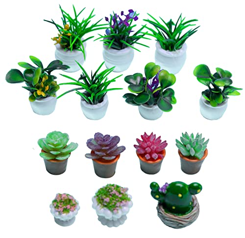 Succuna 14Pcs Miniature Dollhouse Plants Artificial Mini Potted Flowers Model Miniature Bonsai For 1 12 Scale Doll House Garden Decorations #TOP1