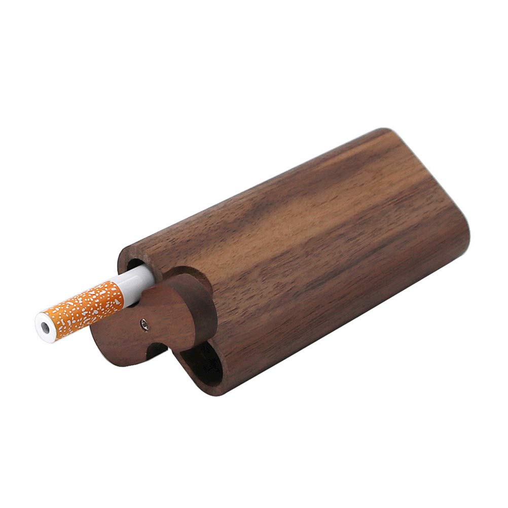 Oyria Wooden Swivel Cap Wood Dugout Pipe Smoking Accessories Wood Pipe Wooden Cigarette Case, Brown - Image 3