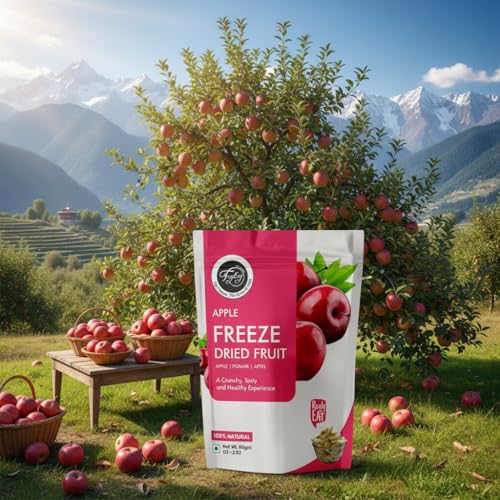 Image of FzyEzy Healthy Premium Freeze-dried Apple Fruit Slices | Free GMO | No Added Sugars, Preservatives, Artificial Flavors, Colors | Dehydrated | Pantry Groceries Perfect for Camping Vegan Healthy & Survival Travel Friendly Ready to Eat Snacks for Kids & Adults (Apple Slice | 80 gm)