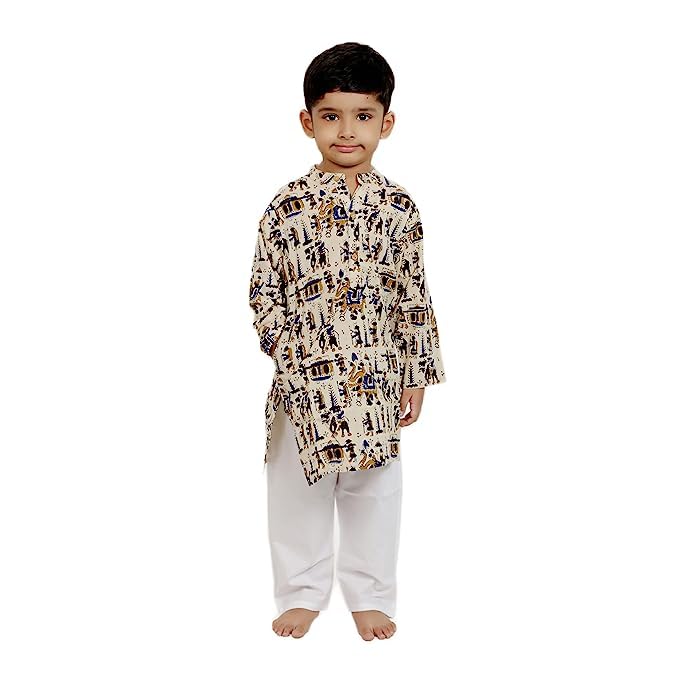 Image of Baby Boys Ethnic Wear | Handloom Cotton Kurta Pajama Set for Festivals | Comfortable & Stylish Traditional Kids Kurta Pyjama Set