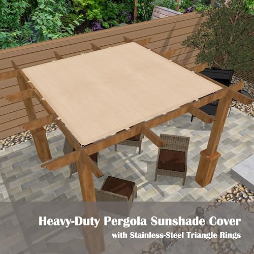 10 x 10 FT Pergola Sun Shade Cover, Pergola Replacement Shades, Patio Canopy Breathable Cloth with Heavy Duty Stainless Steel Rings (Beige)