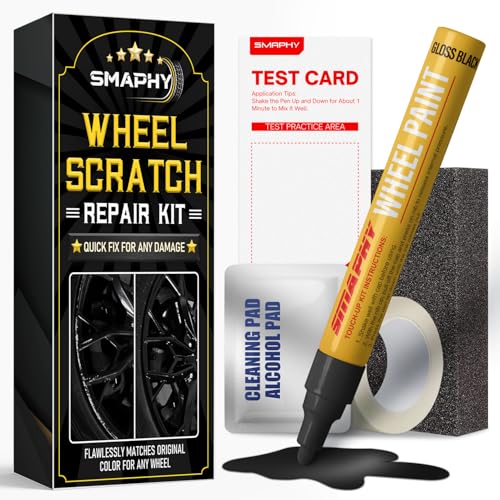 SMAPHY Wheel Scratch Repair Kit, Wheel Repair Kit Curb Rash, DIY Alloy Wheel Repair Kit, Car Wheel Rim Scratch Repair Kit, Rim Paint Pen for Wheel Repair, Universal Color Black Wheel Paint (Gloss Black)