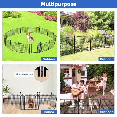 Image of ADAVIN 24 in(H) Garden Fence with Gate, 14 Panels Heavy Duty Iron Metal Animal Barrier Fence, Camping Fence, Garden Fences and Borders for Dogs,Total 34.5 Ft(L), Black