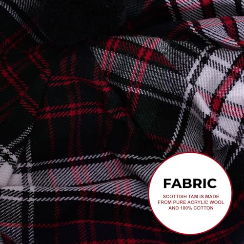 Image of Scottish Tam O' Shanter Hat Tartan Bonnet Pom Pom Wool Flat Cap One Size