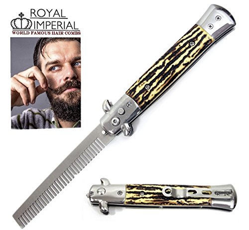 Royal Imperial Metal Switchblade Pocket Folding Flick Hair Comb For Beard, Mustache, Head
