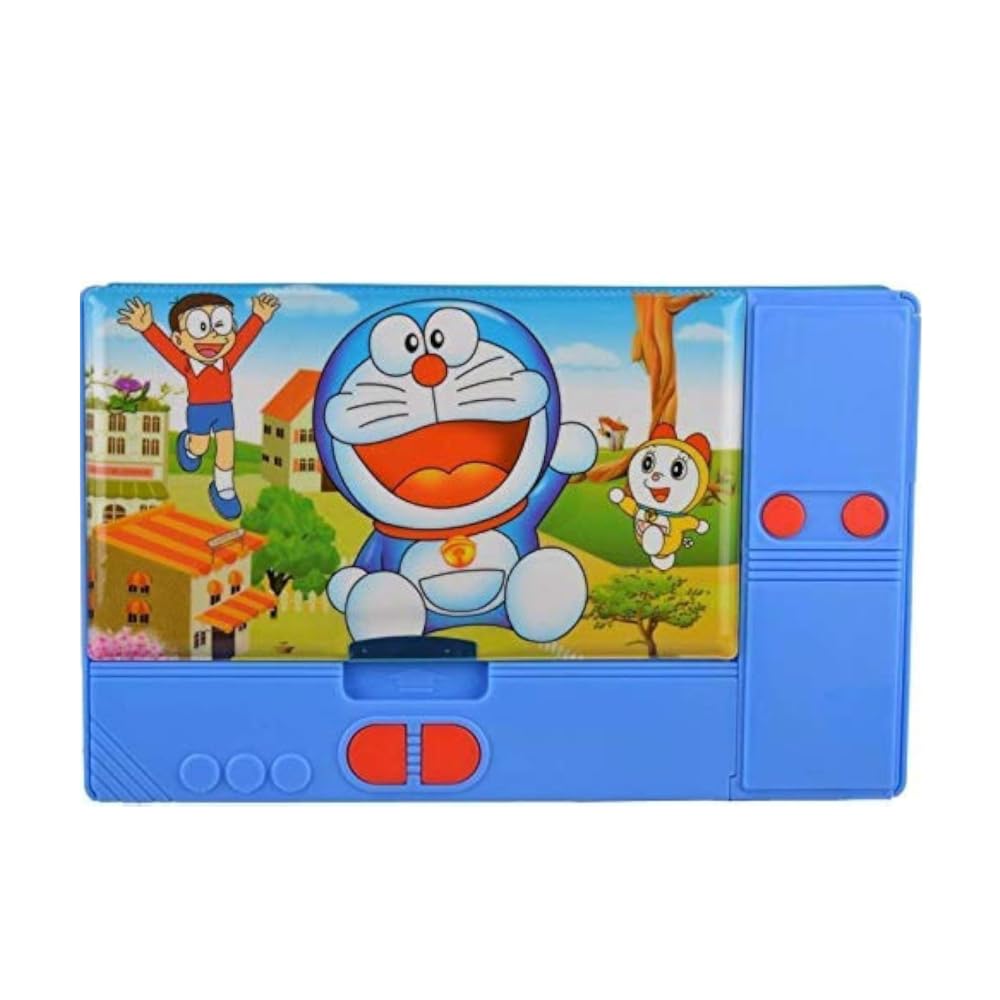 Big Size Dual Sided Pencil Box with Magnetic Closure, Button Operated, Built-in Sharpener, Multiple Compartments, Cartoon Theme (Blue (Doraemon))-image-42