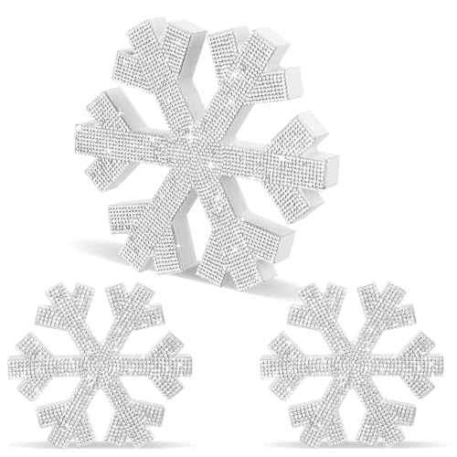 Queekay 3 Pcs White/blue Christmas Snowflake Decor Rhinestone Tabletop Snowflake