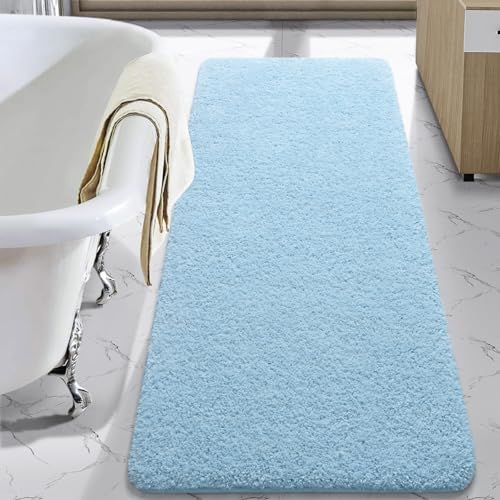 LOCHAS Bathroom Rug Runner 24x60 Inch, Soft Thick Absorbent Microfiber Bath Rugs for Bathroom, Machine Washable, Shaggy Plush Non Slip Bath Mat for Tub, Shower Floor, Quick Dry Mats, Light Blue by LOCHAS - Used condition - US$30.03