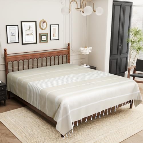 Image of Handmade Double Bedsheet 210 TC | Without Pillow Cover | Handloom Cotton Bedsheets for Double Bed | Double Bedsheet for Summer (Size 90X100 Inches, 7.5 x 8.3 Feet (Cotton Seed, King Size)