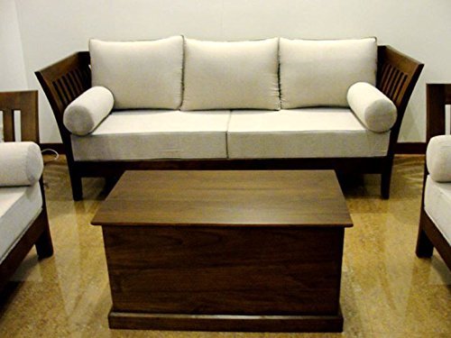 Image of Sheesham Solid Wood Curved Walnut Finish 5-Seater Sofa Set for Living Room