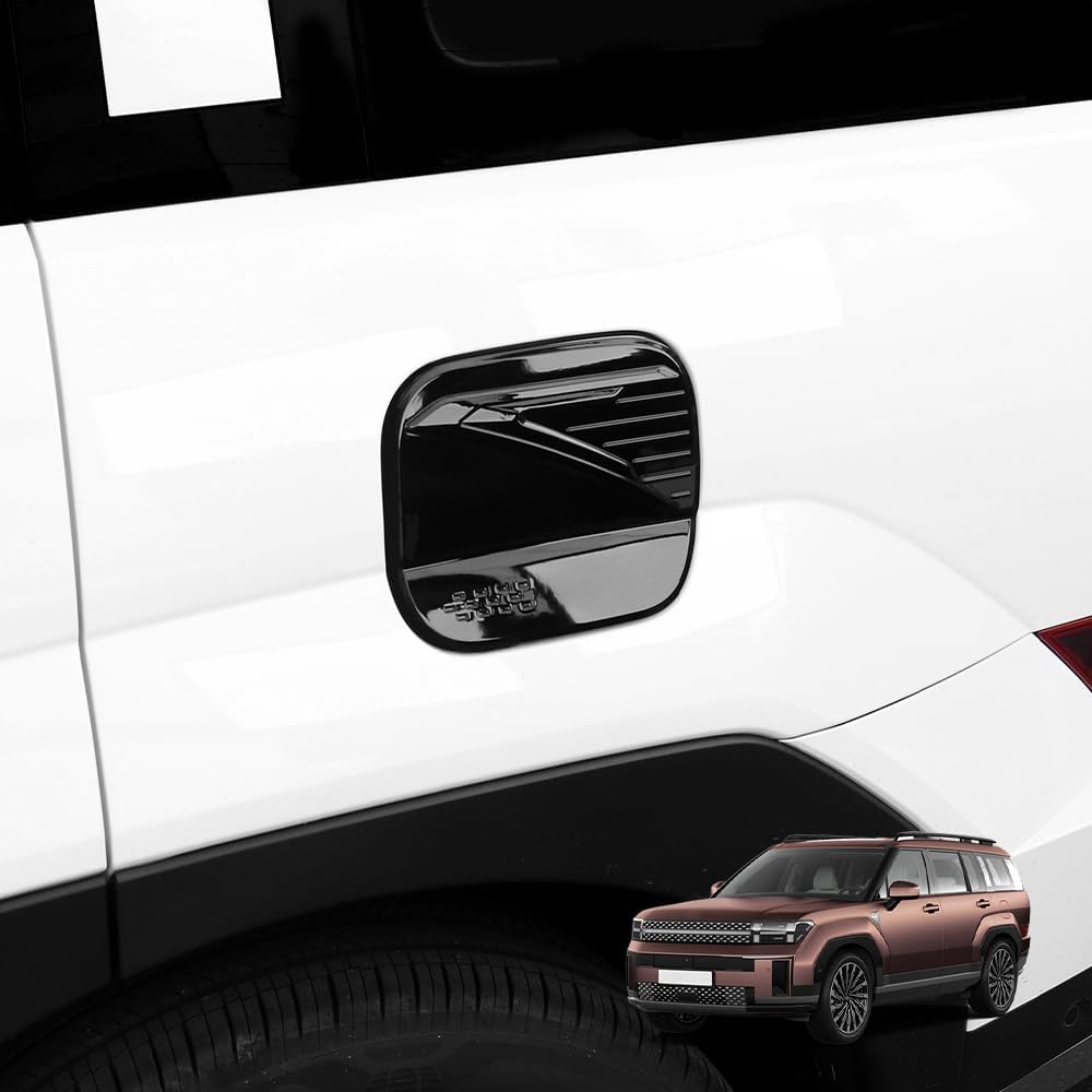 CNAURDA ABS Fuel Oil Gas Tank Cover Cap Trim, Black Pattern Door Trim Cover Decal Sticker Compatible with Hyundai Santa FE 2024-2025 MX5 Accessories Exterior,Pack of 1