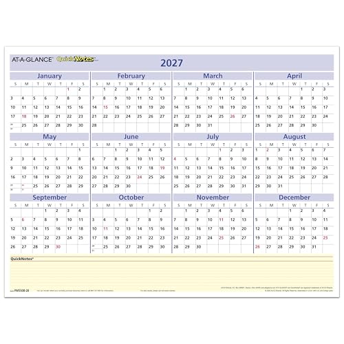 AT-A-GLANCE 2027 Erasable Calendar, Dry Erase Wall Planner, 16" x 12", Reversible, QuickNotes (PM550B2827)