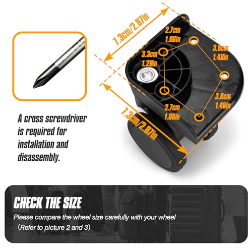 Zoofen Luggage Replacement Wheels 2 pcs Black Suitcase Replacement Wheels with 5 Screw Holes(ZYJ-036)3